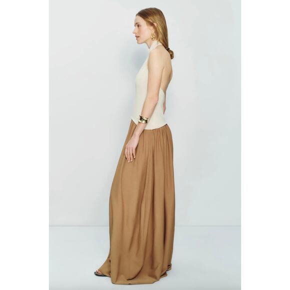 Solid & Striped Halter Soglio Cream & Brown Dress Sz L - Picture 2 of 9